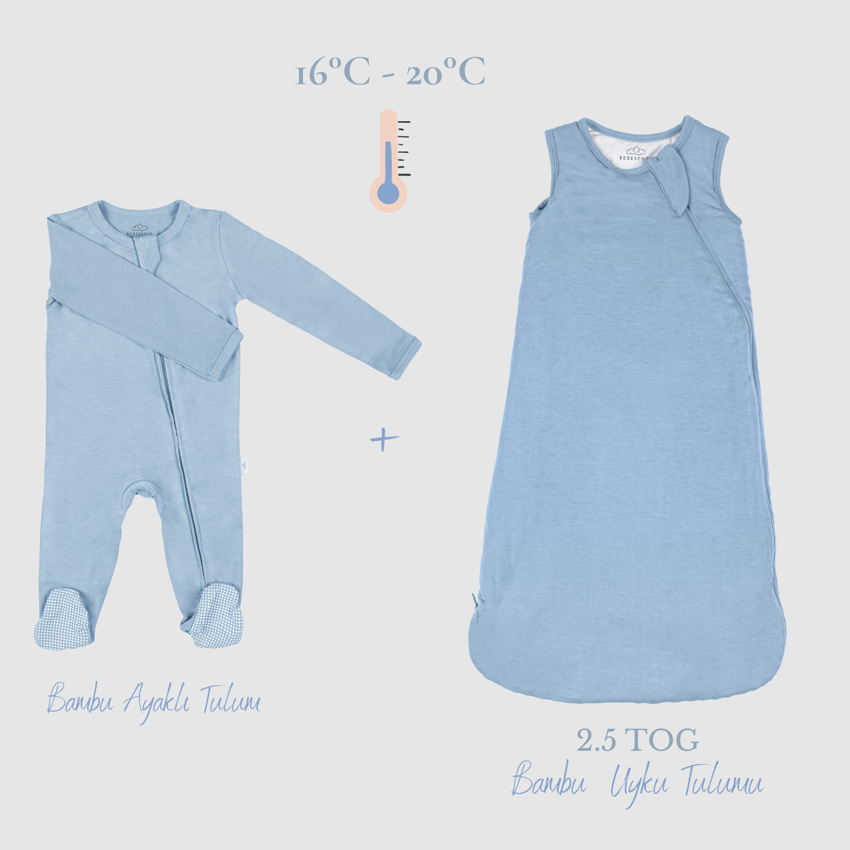 Organik Bambu 2.5 TOG Uyku Tulumu + Ayaklı Tulum Seti | 16–20°C