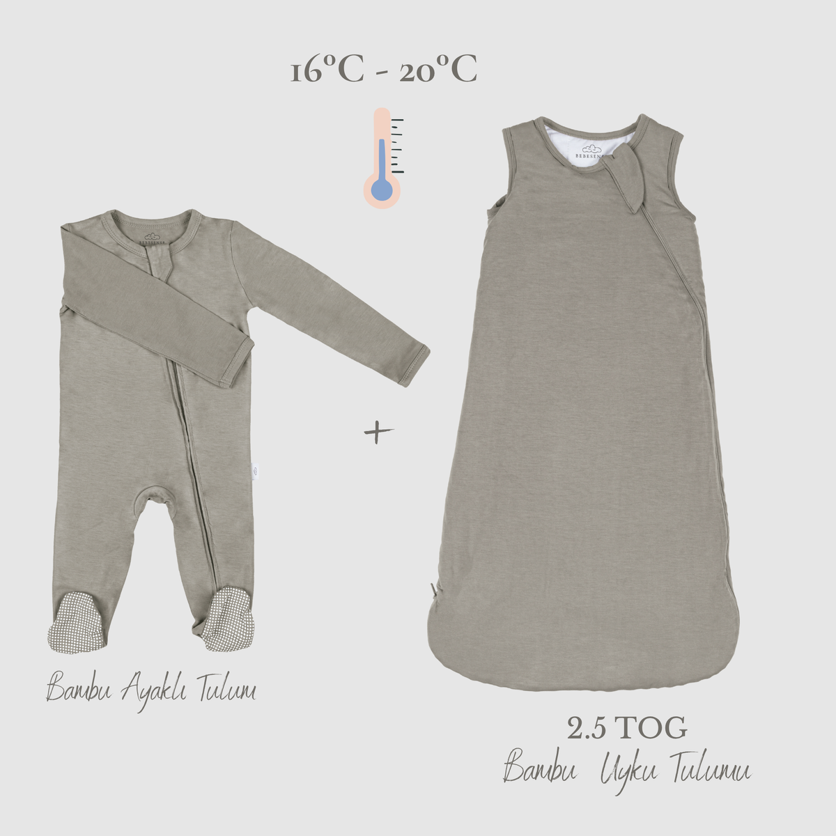 Organik Bambu 2.5 TOG Uyku Tulumu + Ayaklı Tulum Seti | 16–20°C